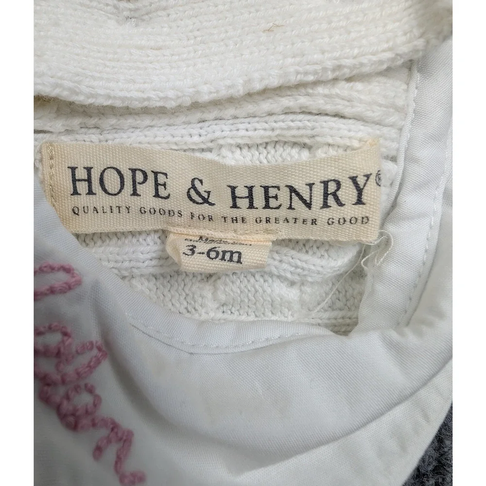 Hope & Henry One Piece Baby Girl 3-6M Cable Knit Jumper Organic Cotton Timeless